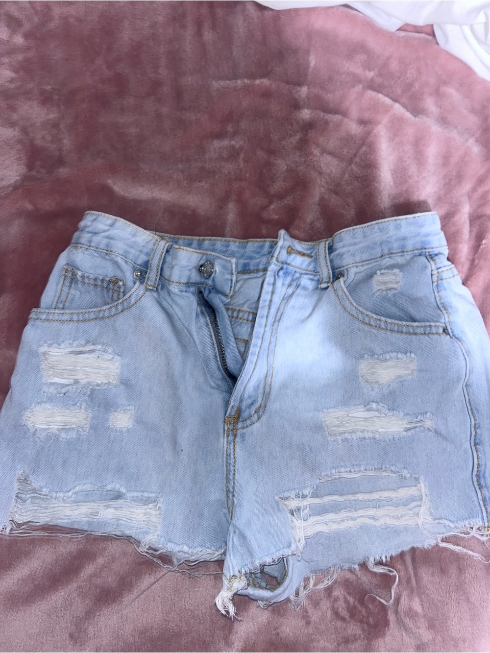 SHEIN Light Blue Distressed Denim Cutoff Shorts